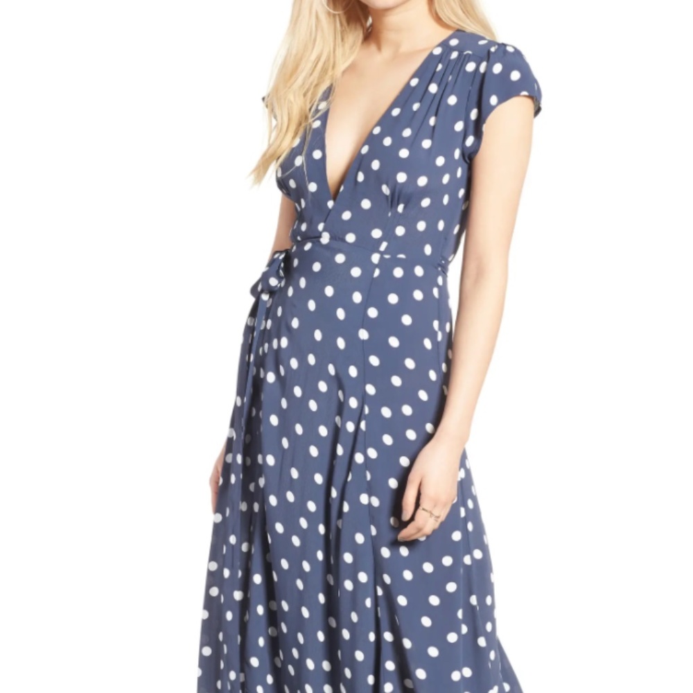 Tularosa Sid Wrap Maxi Dress Blue Polkadot, XS